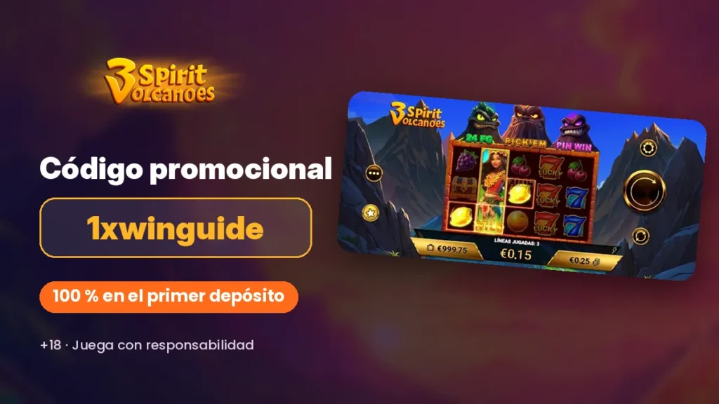 Código promocional 1xwinguide junto al tragamonedas 3 Spirit Volcanoes