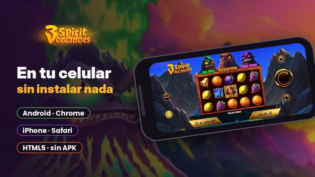 3 Spirit Volcanoes en un celular con navegador para Android y iPhone