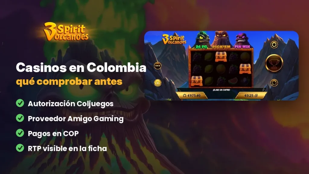 Casinos con 3 Spirit Volcanoes en Colombia y qué comprobar