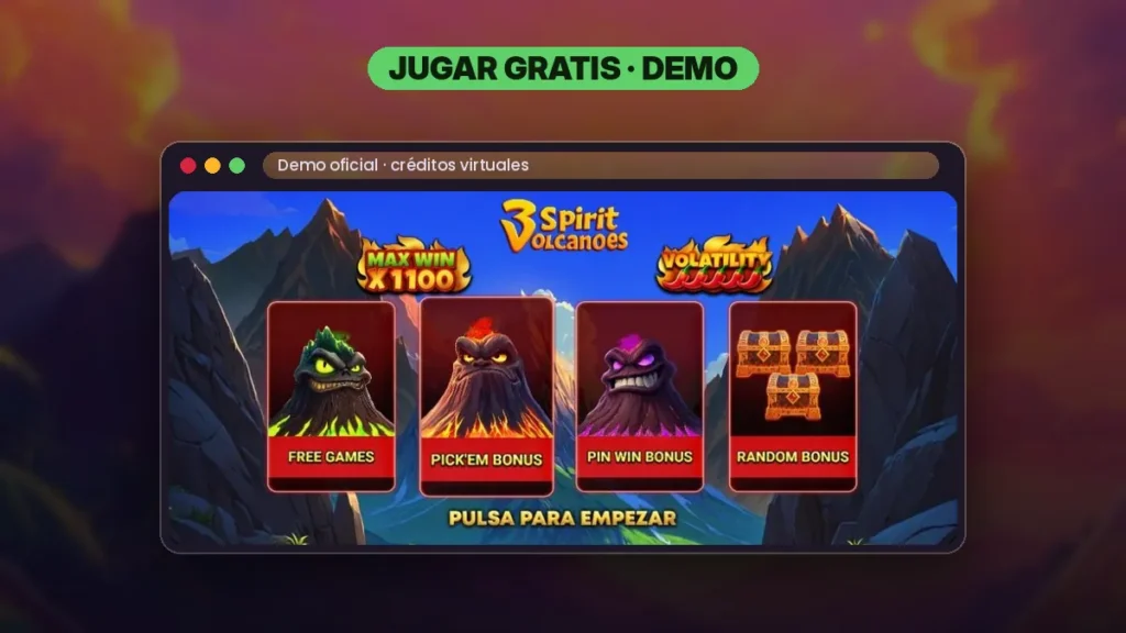 Demo gratis de 3 Spirit Volcanoes con créditos virtuales
